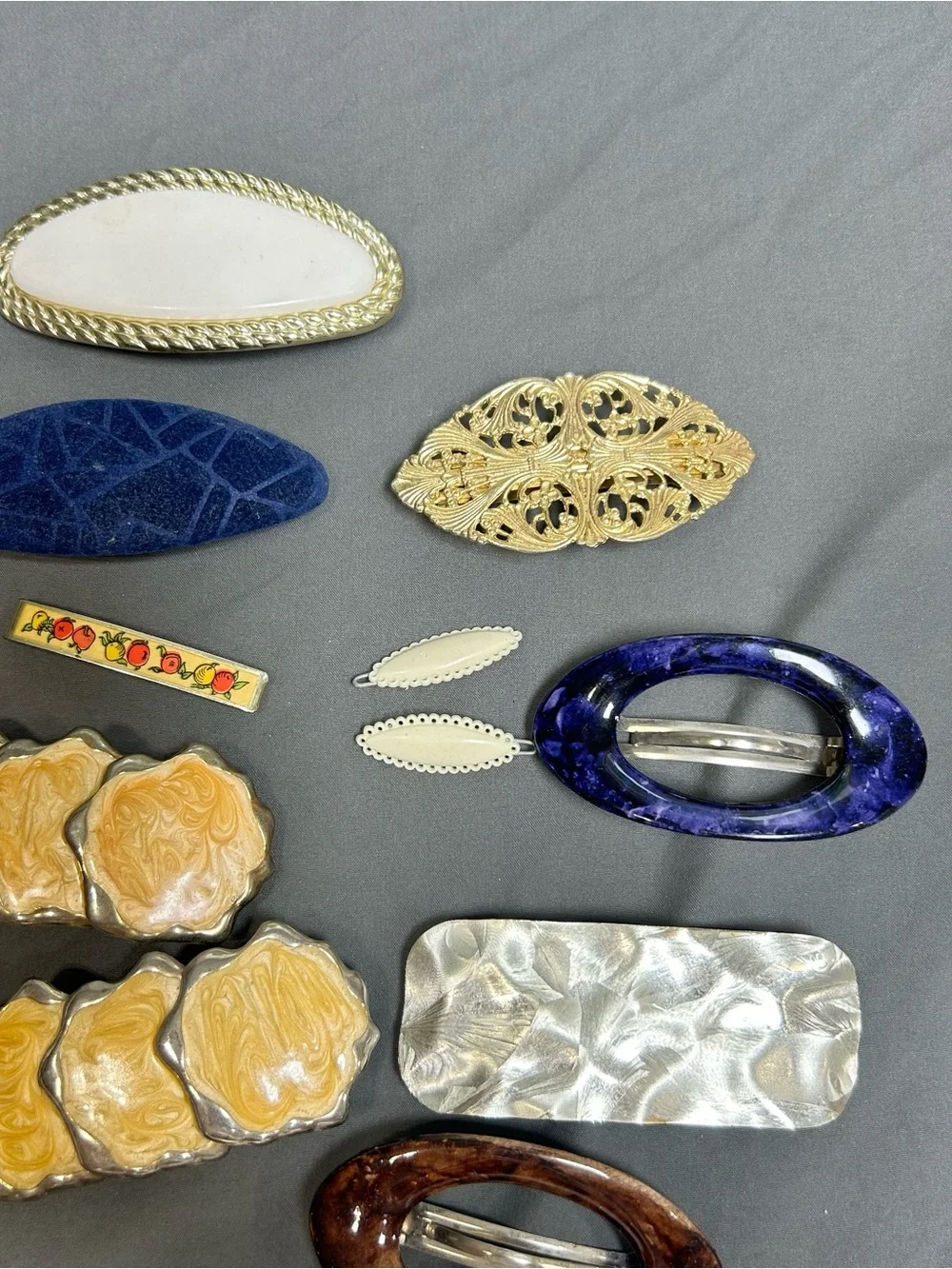 Vintage Lot 22 Barrettes 90s Hair Clips Accessories Velvet Bead Metal Enamel
